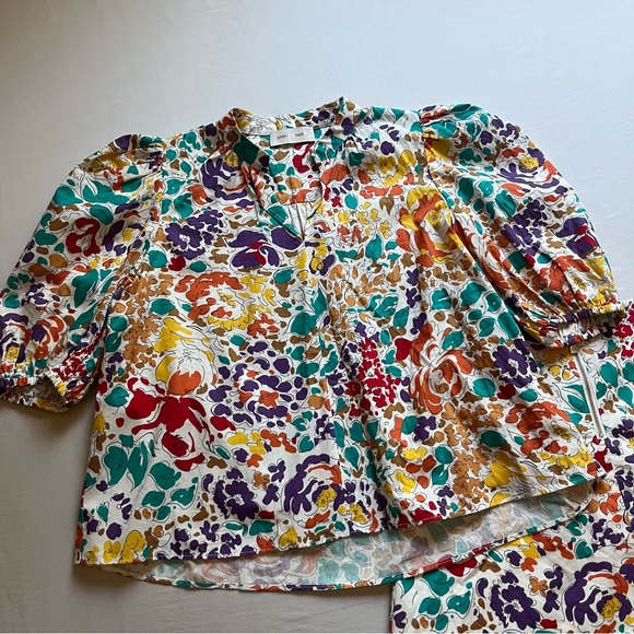 STORM & MARIE white multicolor abstract botanical leaf floral blouse skirt set - Picture 2 of 9